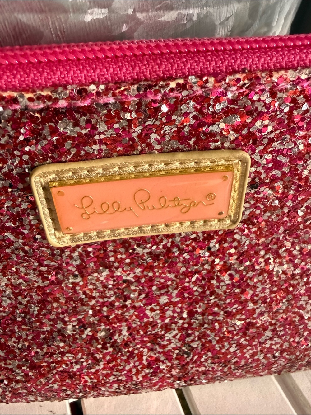 VINTAGE LILY PULITZER CLUTCH Pink Sparkle with Hand Strap EUC